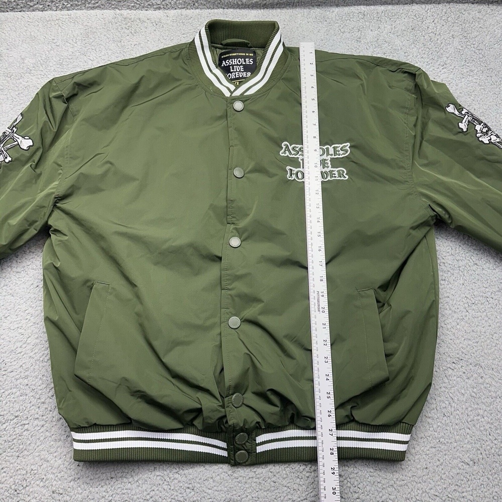 A**holes‎ Live Forever Mens XL Green Varsity Polyester Bomber Jacket Puffer Coat - Picture 5 of 10